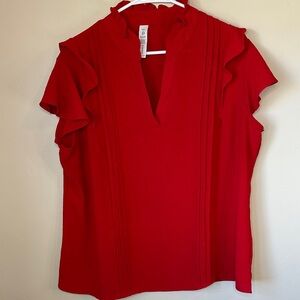 Bright Red XXL Ruffle-Sleeve Women's Top - P2P 25”